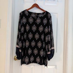 JM Collection Printed Ring Embellished Top, Deep Black, XXL